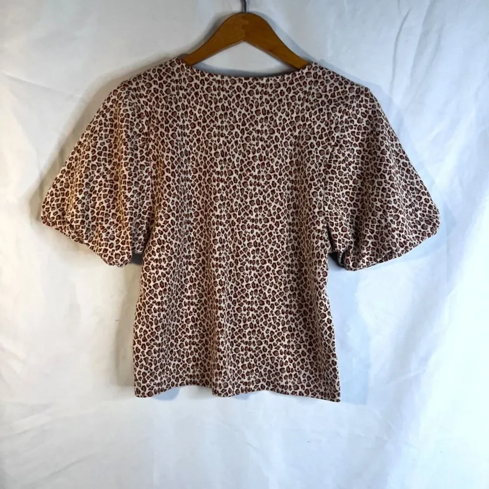 Loft Animal Print Statement Puff Short Sleeve Cropped Soft Sweater Top‎ Size XSP